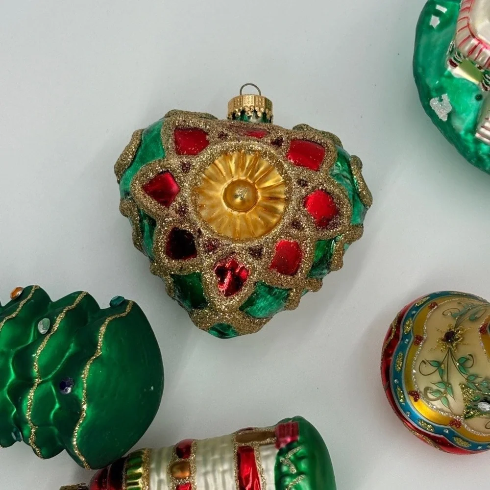 9pc‎ Vintage Ornament Lot Unique Treasures Blown Glass Christmas
